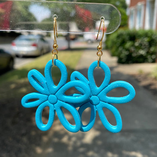 turquoise blue colored flower daisy polymer clay dangle earrings