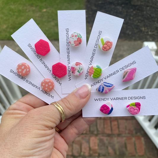 Polymer clay stud earrings for swag bag inserts