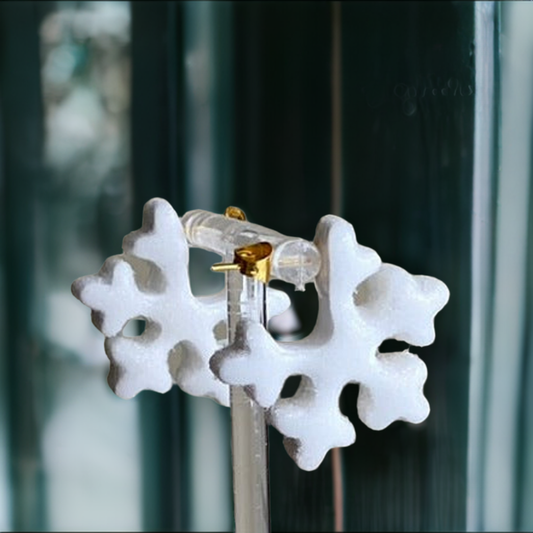White snowflake polymer clay hoop earrings - Wendy Varner Designs