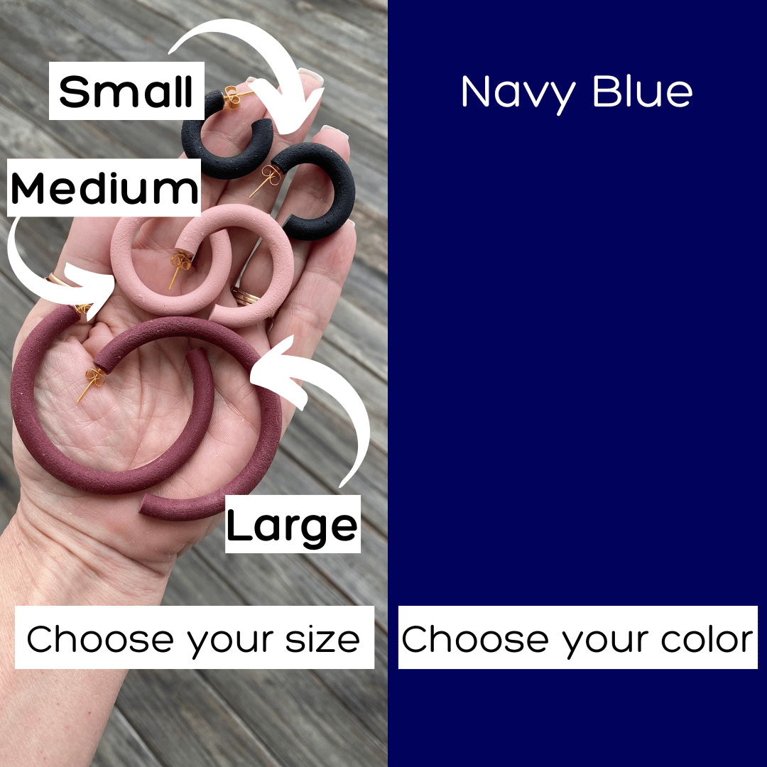 textured navy blue round textured hoop earrings