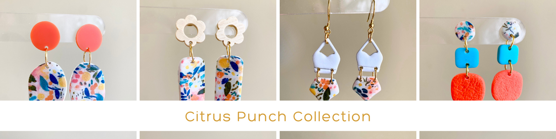 Vibrant polymer clay earrings from the Citrus Punch Collection featuring colorful, handcrafted designs perfect for adding a pop of color to any outfit.