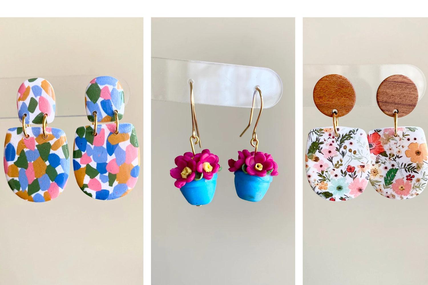 Color polymer clay earrings by Wendy Varner Designs