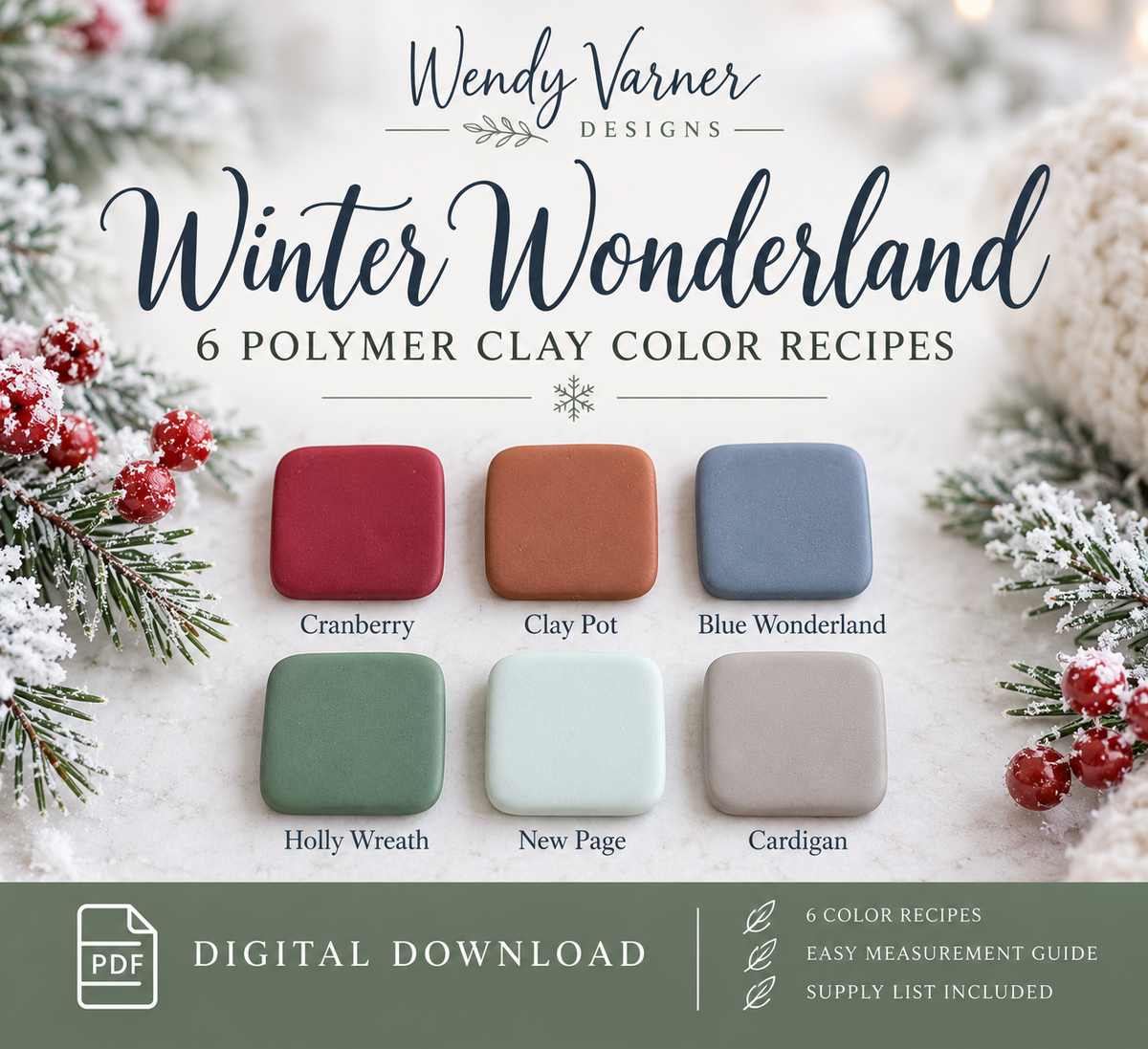 Winter Wonderland Polymer Clay Color Recipes | 6-Color Digital Download