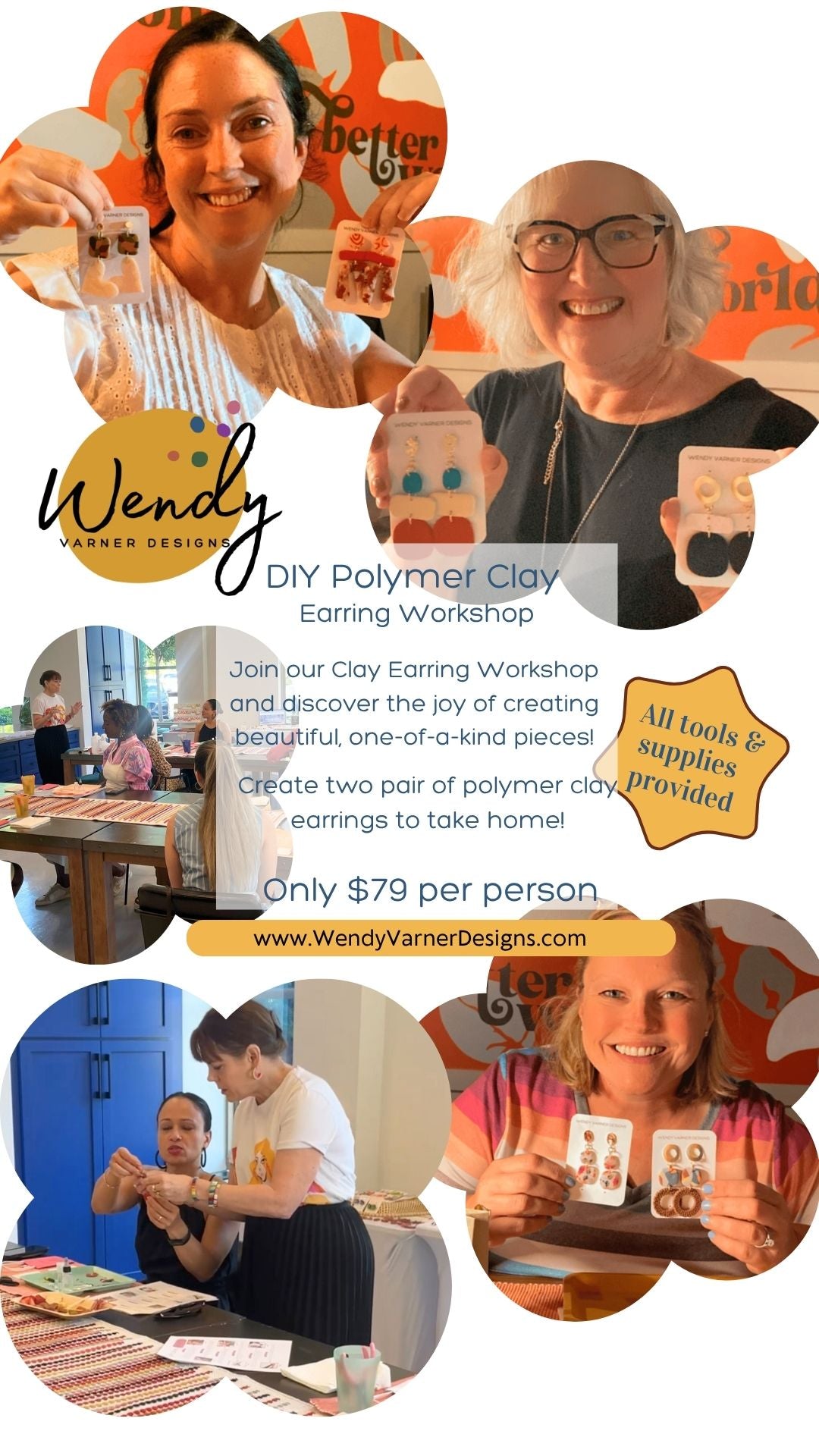 Attendees creating handmade polymer clay earrings during a DIY workshop at Knowledge Perk in Ft Mill South Carolina