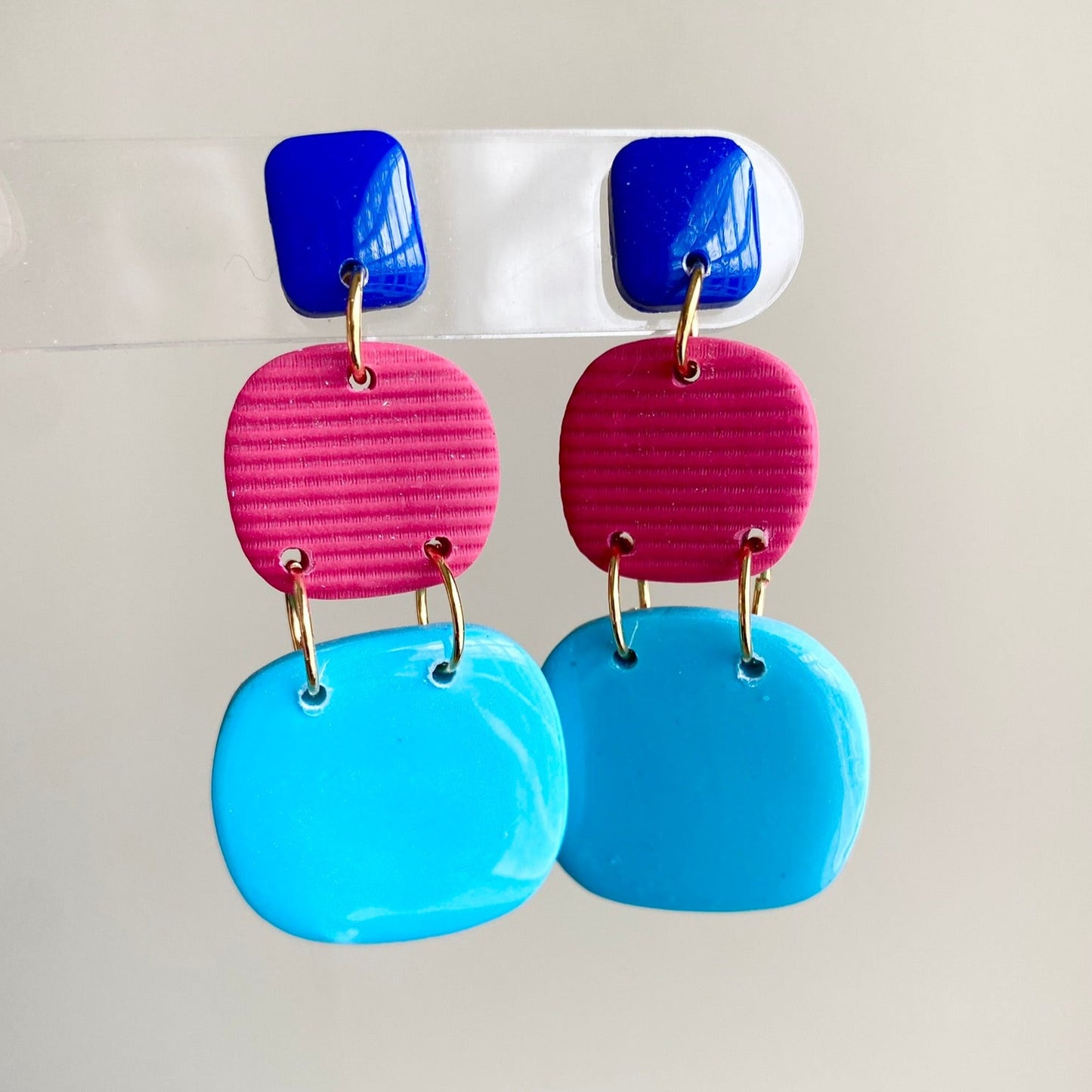Summertime blue / pink / turquoise blue polymer clay dangle earrings