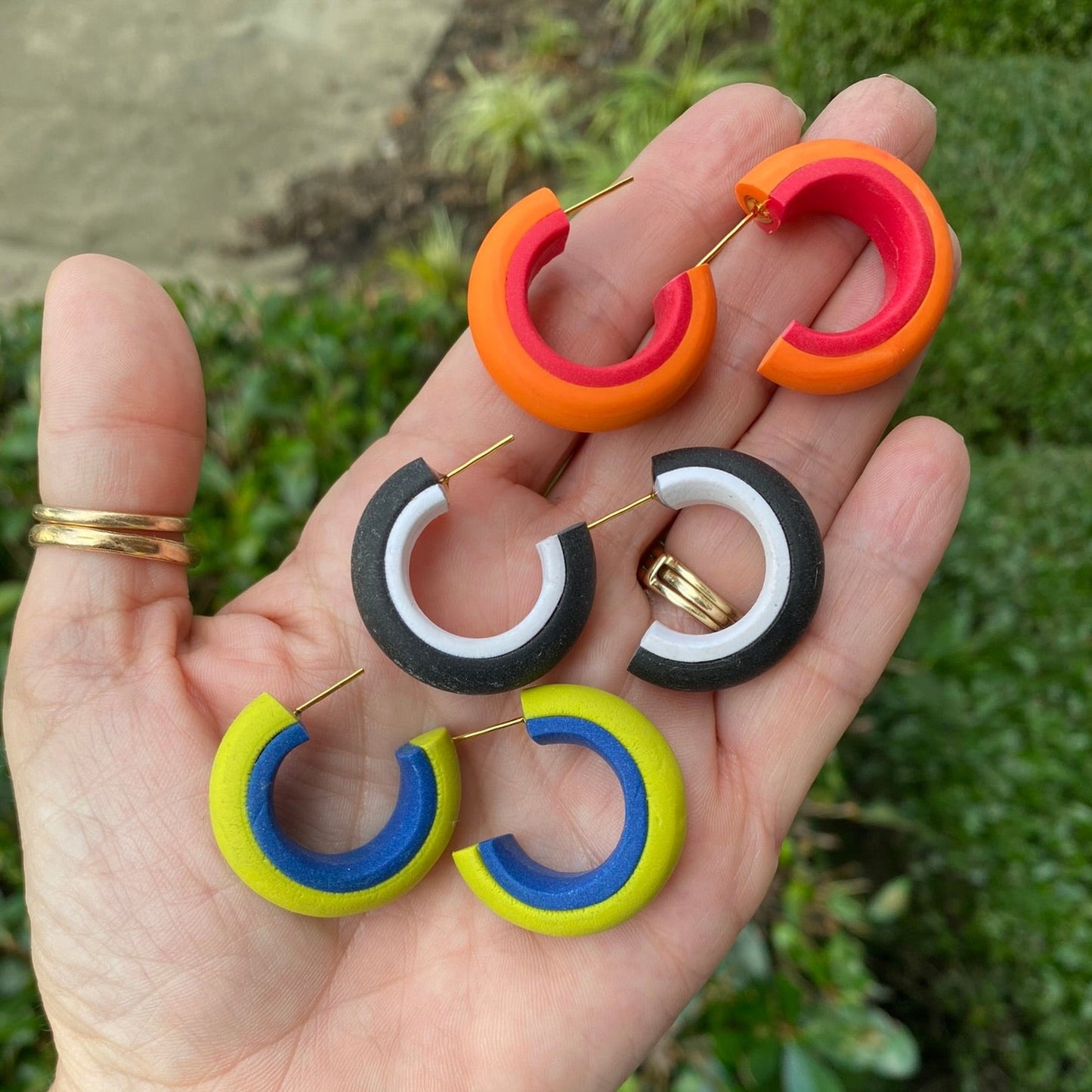 Polymer Clay Round Color Block Hoop Earrings