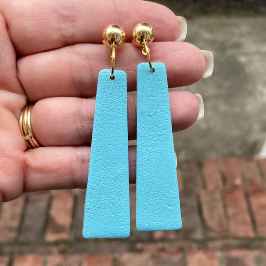 Summer Inspired light blue long trapezoid dangle polymer clay earrings 0072 by Wendy Varner Designs