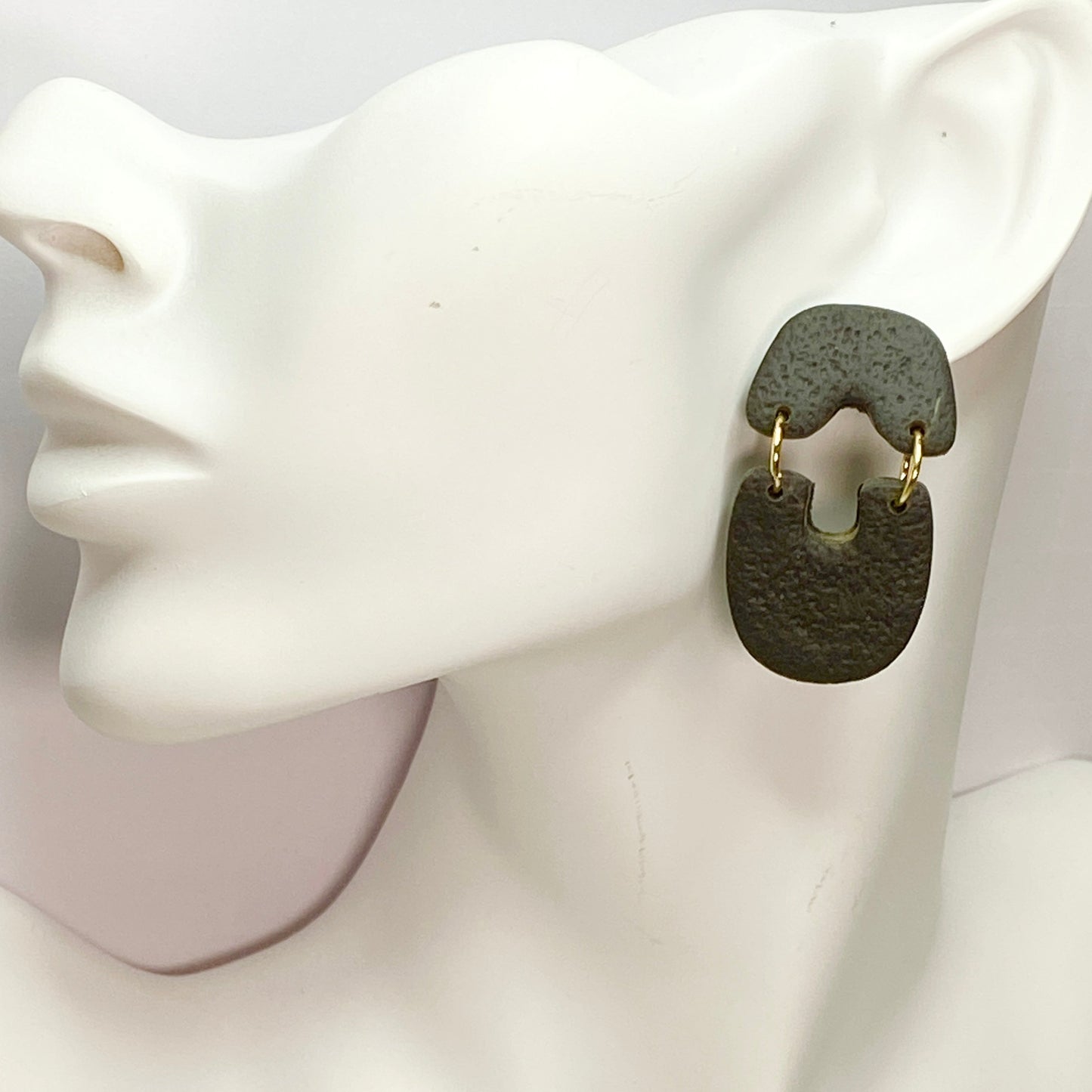  Fall Inspired dark espresso black textured polymer clay dangle earrings 0118 by Wendy Varner Designs