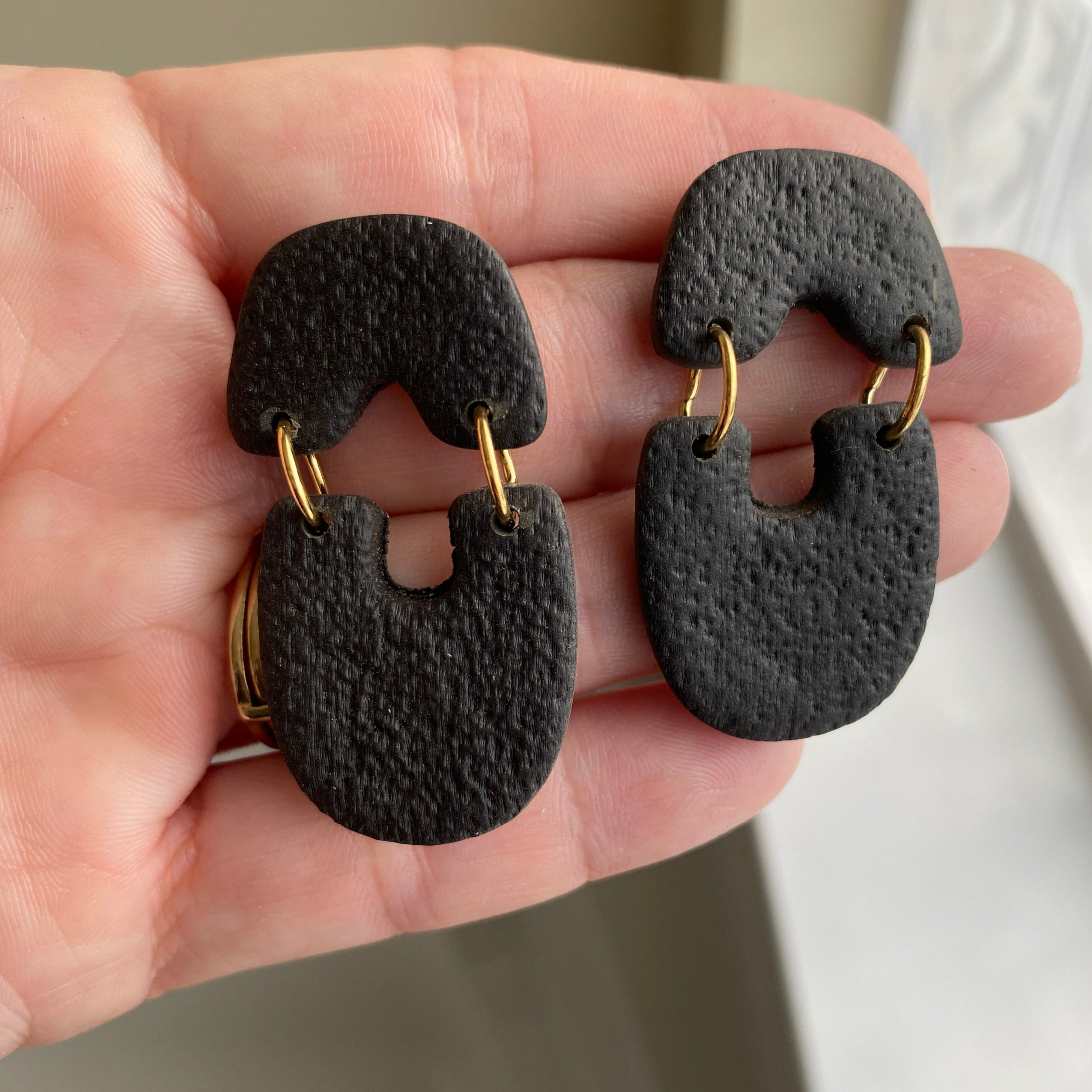 Black Earrings, Black Dangly Earrings, Black Statement Earrings, Boho Earrings, Bohemian Earrings, 2024 Polymer Clay Earrings, Fancy Earrings