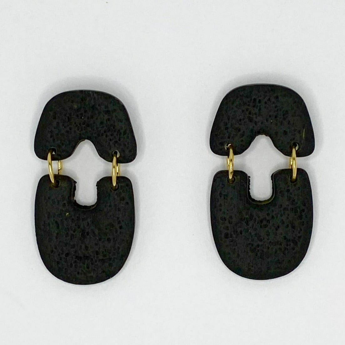  Fall Inspired dark espresso black textured polymer clay dangle earrings 0118 by Wendy Varner Designs