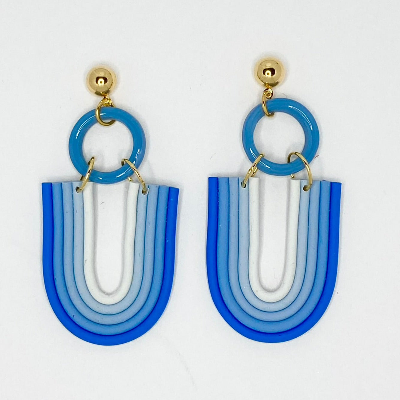 Blue hombre rainbow arch polymer clay dangle earrings Wendy