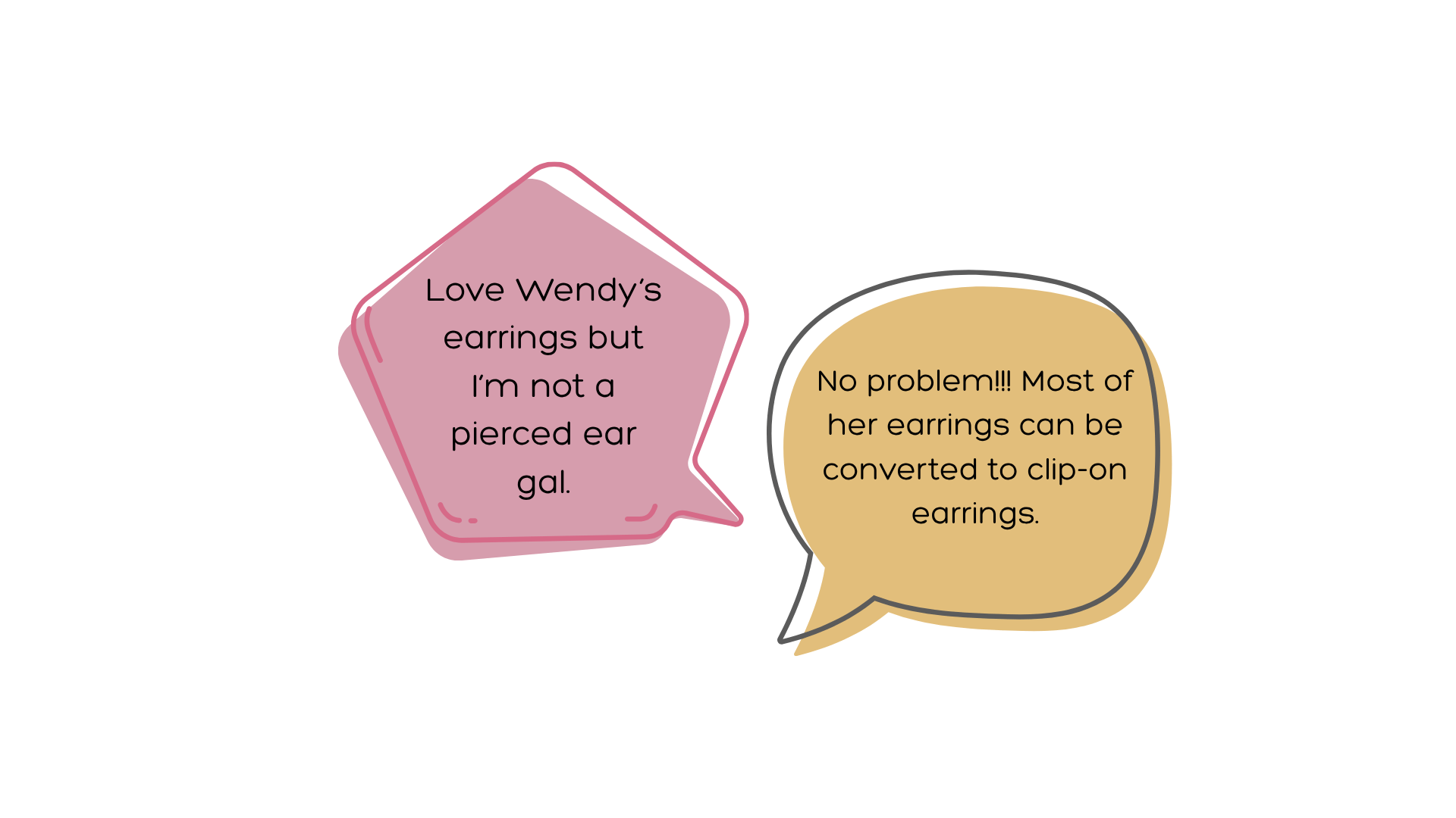 Two speech bubbles with text about earrings and a person's preference.