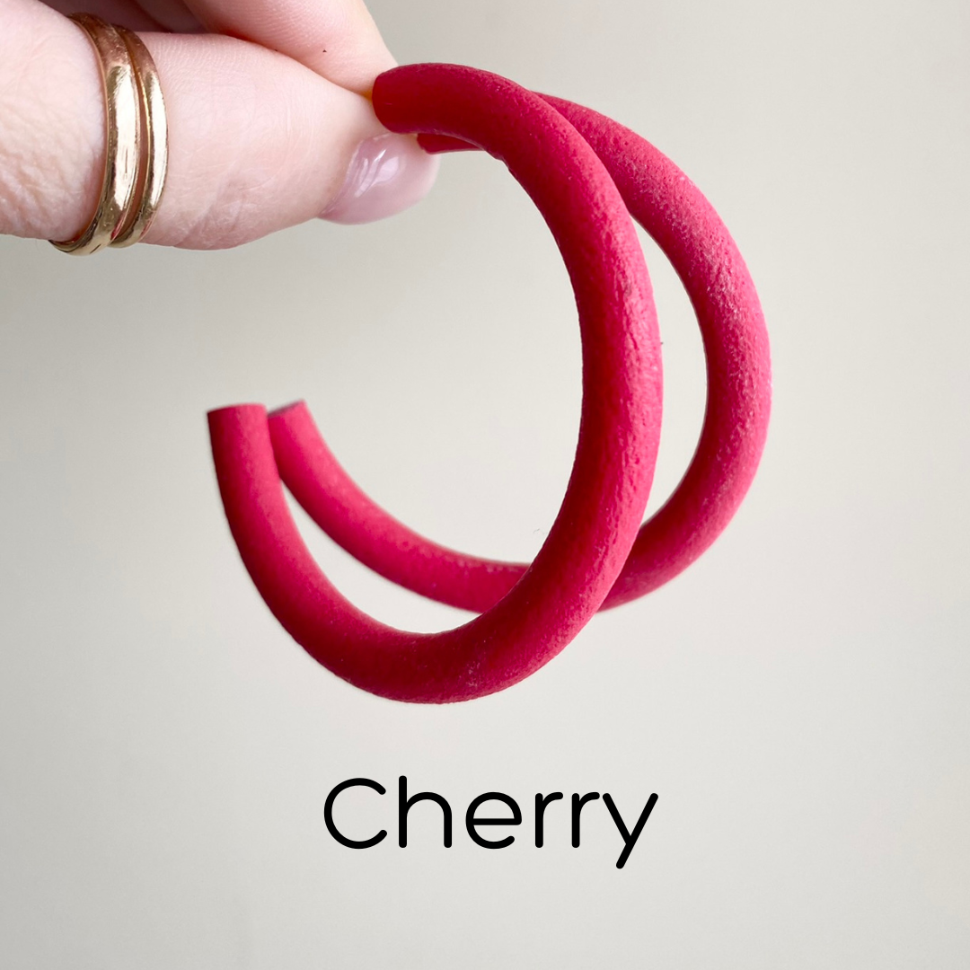 polymer clay textured hoop earrings in a variety of colors and sizes
