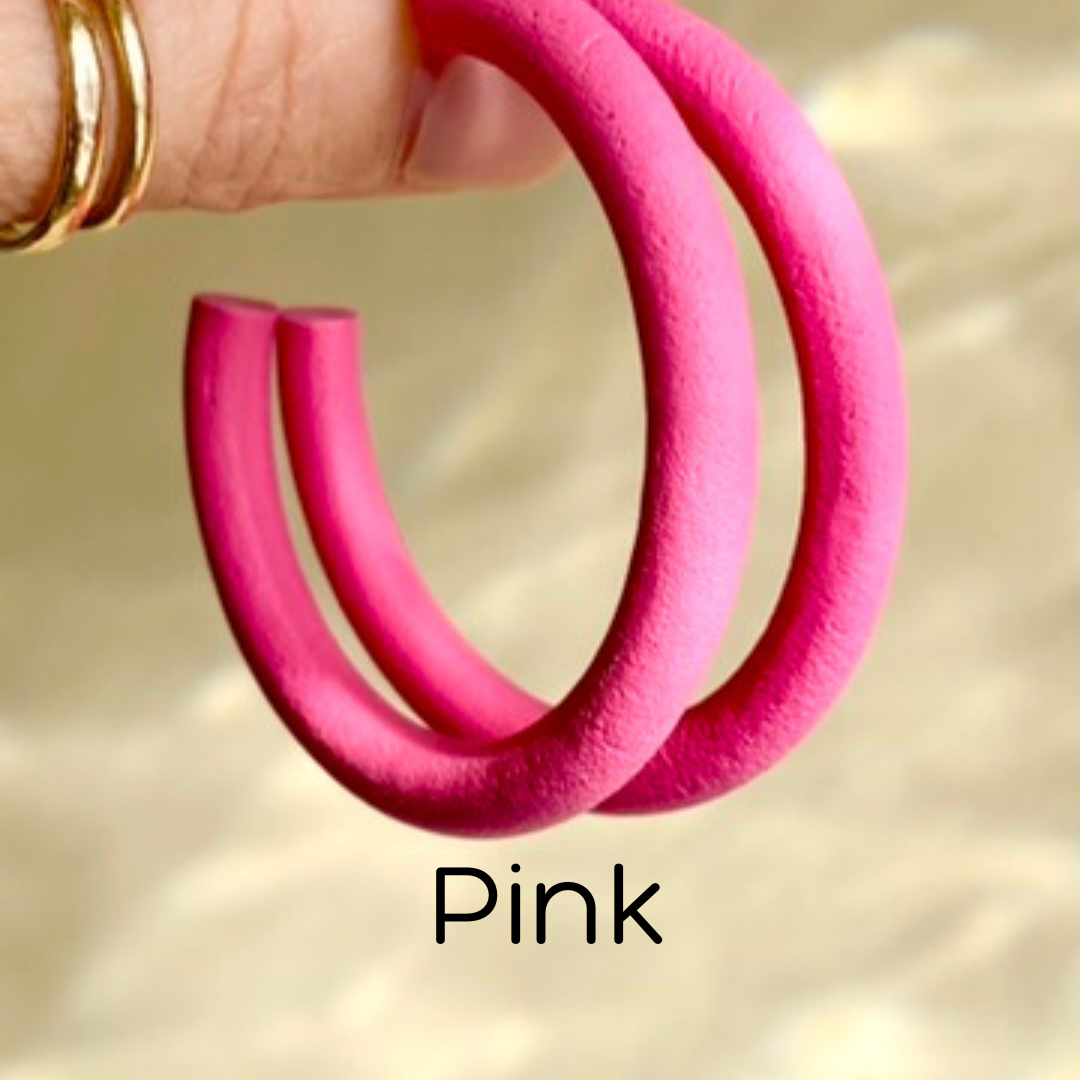 polymer clay textured hoop earrings in a variety of colors and sizes