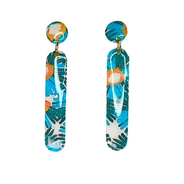 Fall Inspired marigold teal dark green polymer clay dangle earrings 0109 by Wendy Varner Designs