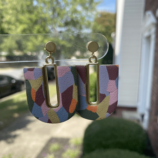 Autumn inspired hand-painted arch polymer clay earrings with gold accents – Wendy Varner Designs Charlotte NC