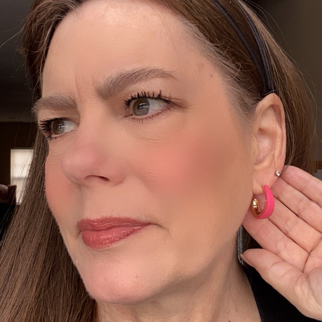 Modern pink blush and gold handmade hoop earrings stylish everyday accessory