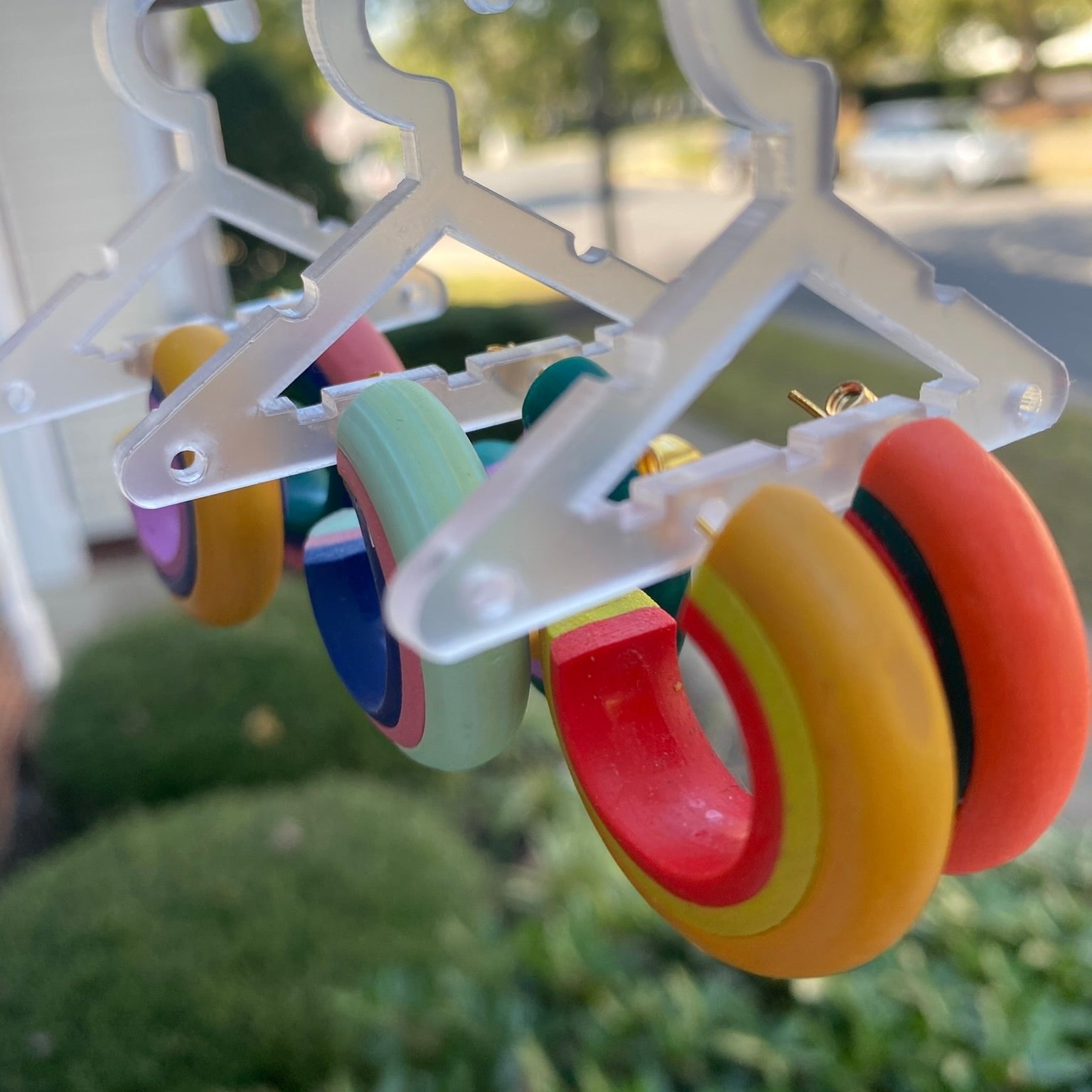 Side View of Carson Polymer Clay Hoop Earrings Featuring Unique Color Combinations