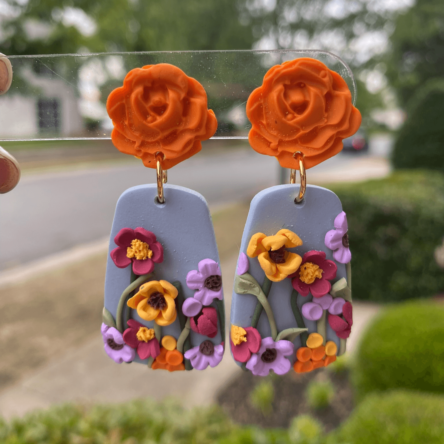 Handmade Floral Polymer Clay Earrings – Garden Bloom Statement