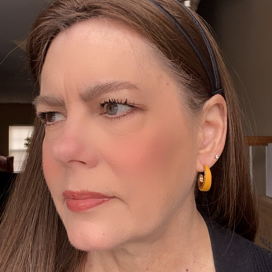 Modern mustard yellow and gold handmade hoop earrings stylish everyday accessory