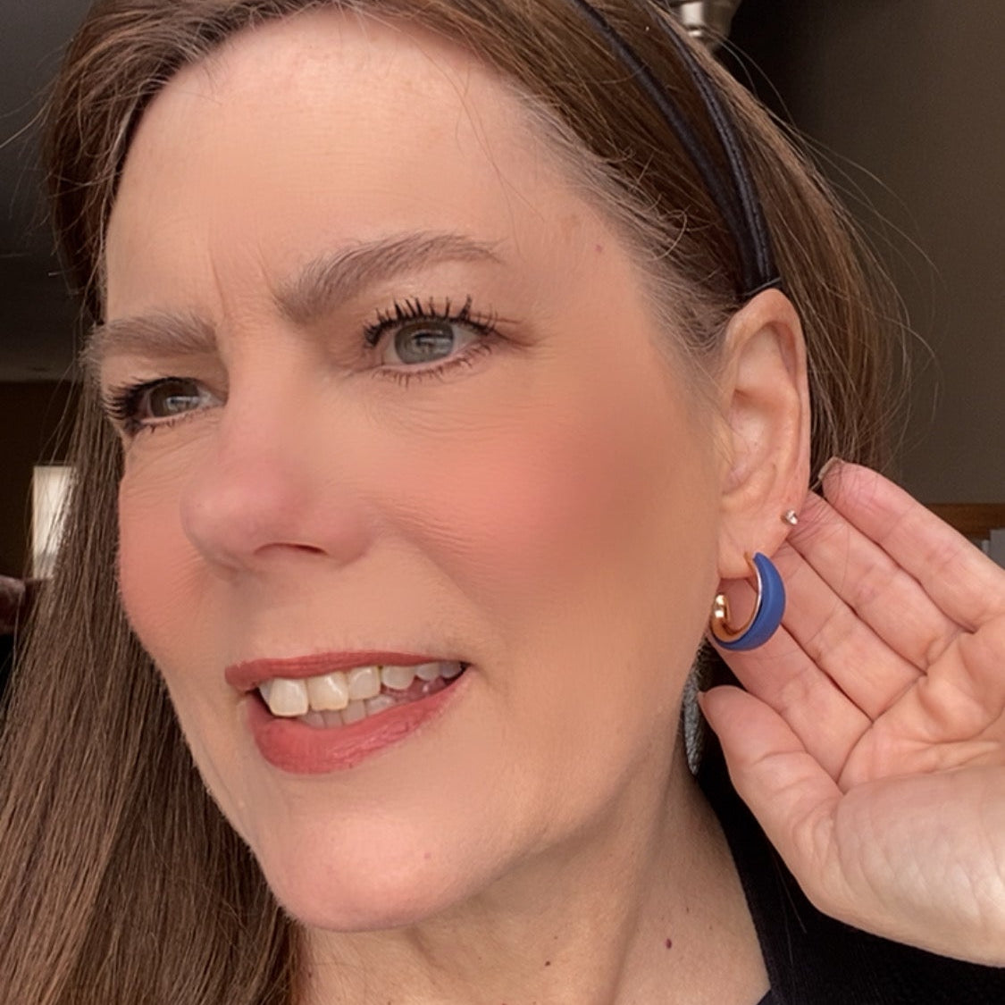 Modern navy blue and gold handmade hoop earrings stylish everyday accessory