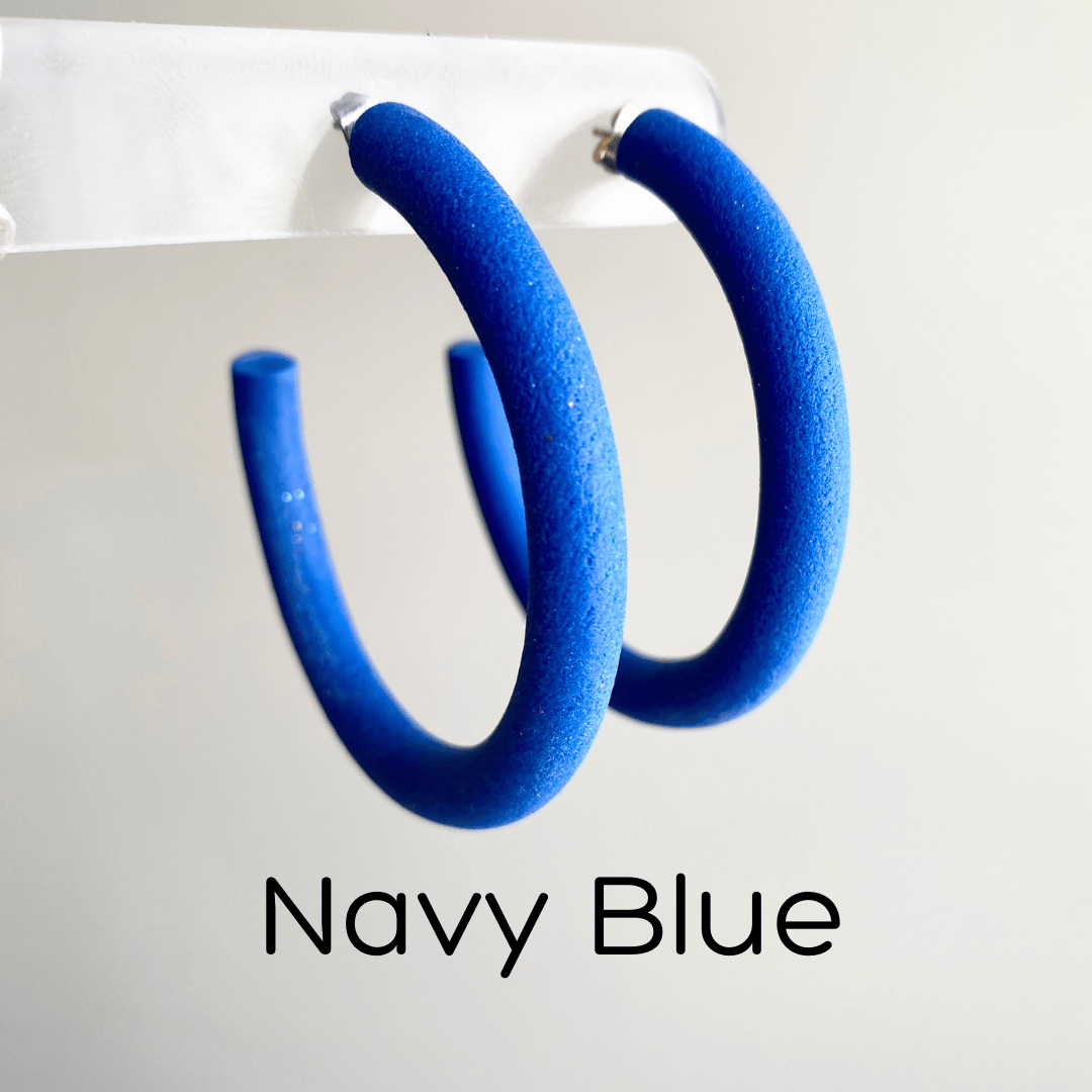 textured navy blue round textured hoop earrings
