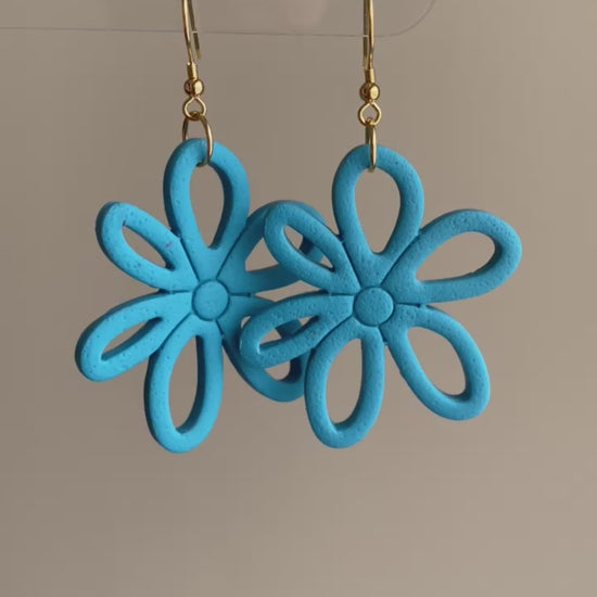 turquoise blue colored flower daisy polymer clay dangle earrings