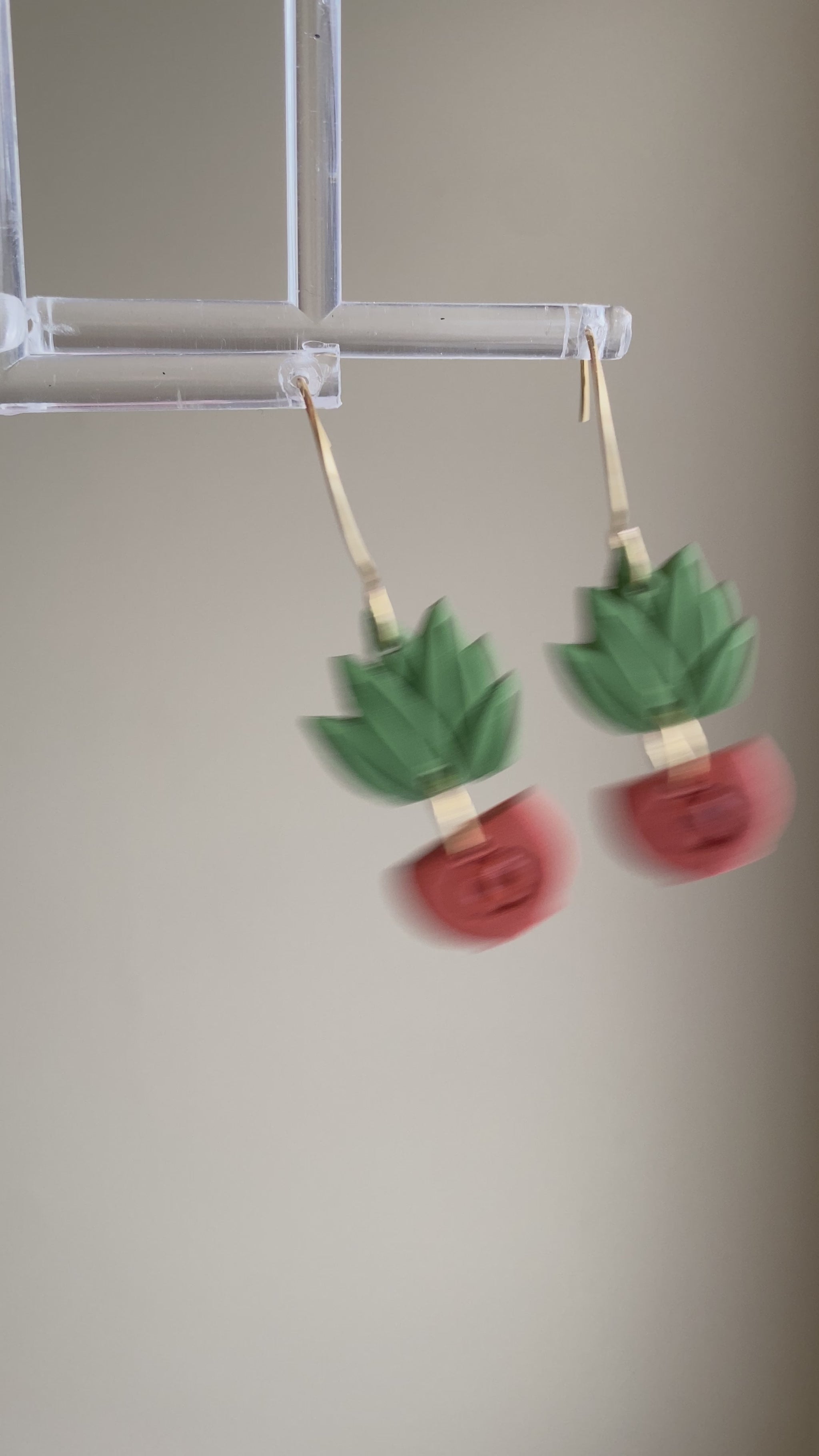   Pot and plant textured polymer clay dangle earrings 0125 by Wendy Varner Designs