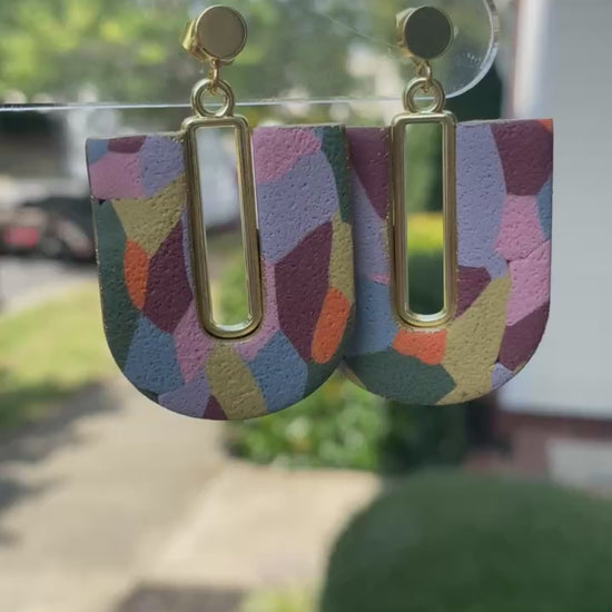 Autumn inspired hand-painted arch polymer clay earrings with gold accents – Wendy Varner Designs Charlotte NC