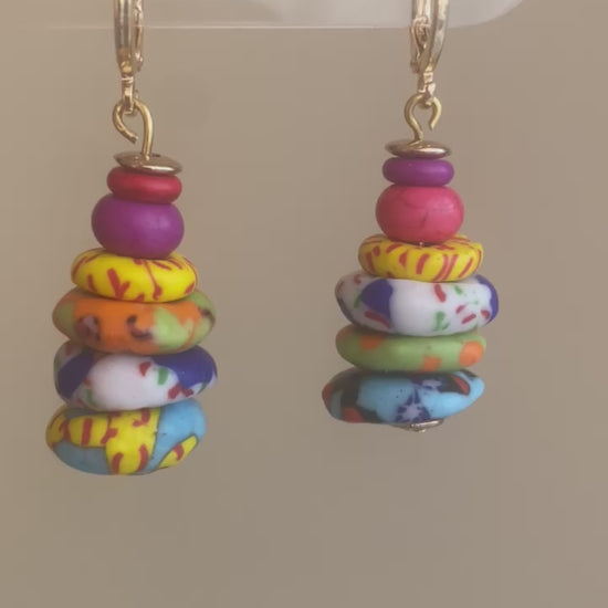 Carmen polymer clay earrings with vibrant color stacks from The Brush Stroke collection