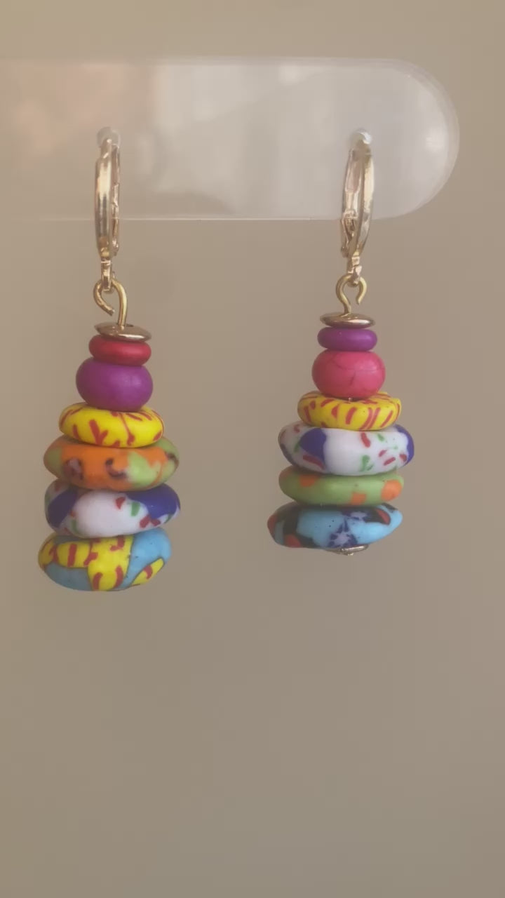 Carmen polymer clay earrings with vibrant color stacks from The Brush Stroke collection