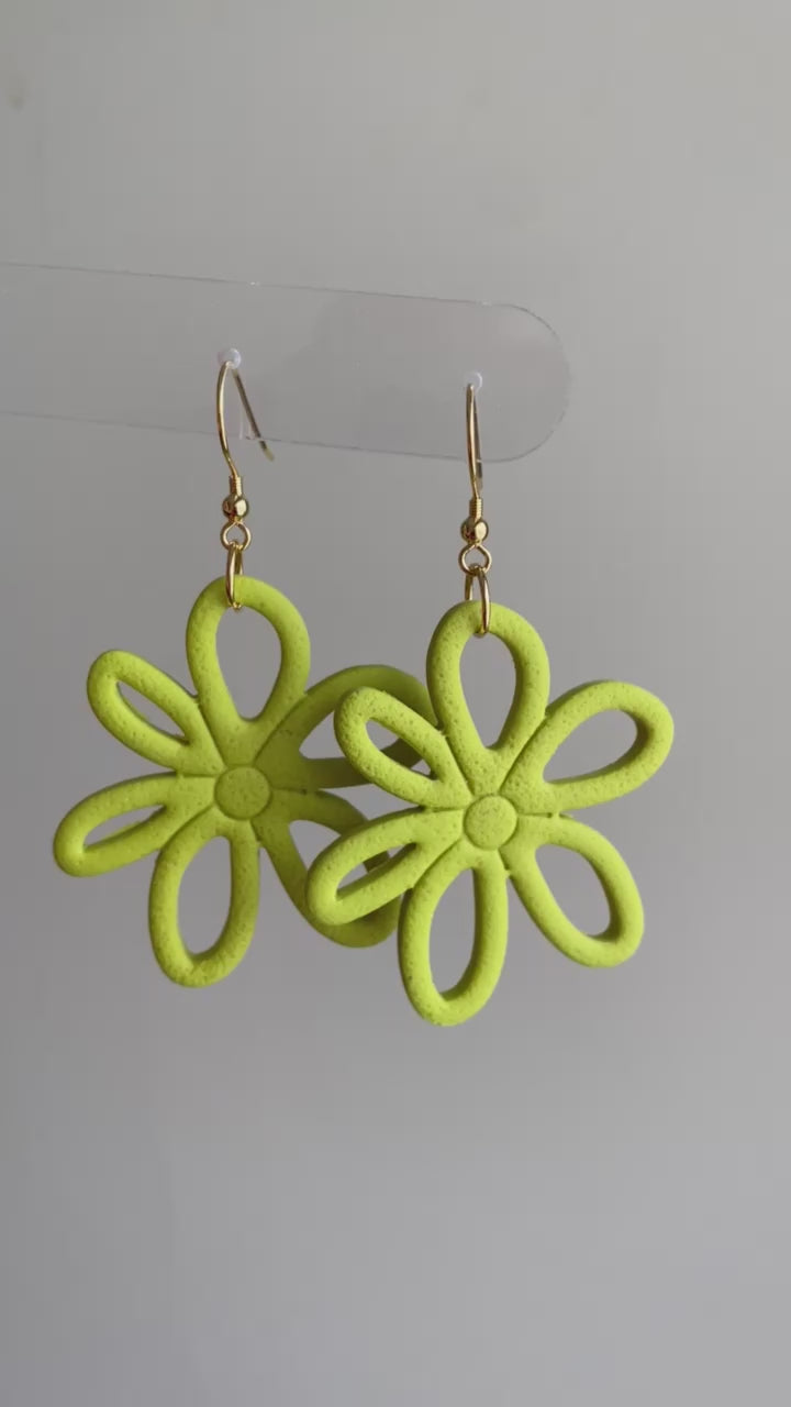 Citron yellow colored flower daisy polymer clay dangle earrings