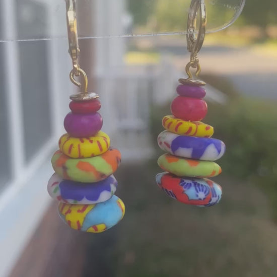 Carmen polymer clay earrings with vibrant color stacks from The Brush Stroke collection