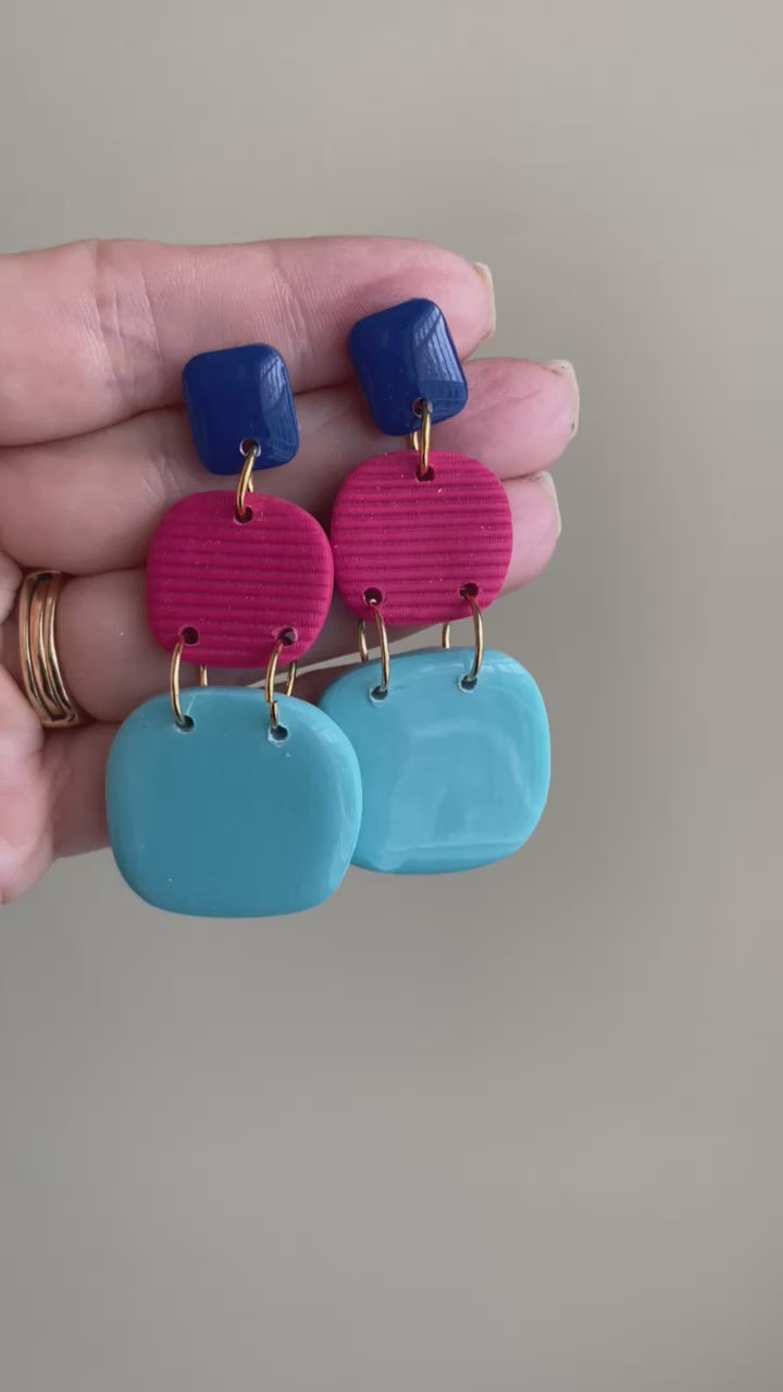 Summertime blue / pink / turquoise blue polymer clay dangle earrings