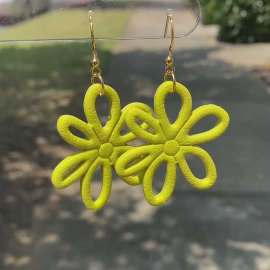 Citron yellow colored flower daisy polymer clay dangle earrings