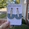 Steel blue polymer clay earrings on product display card from Wendy Varner Designs