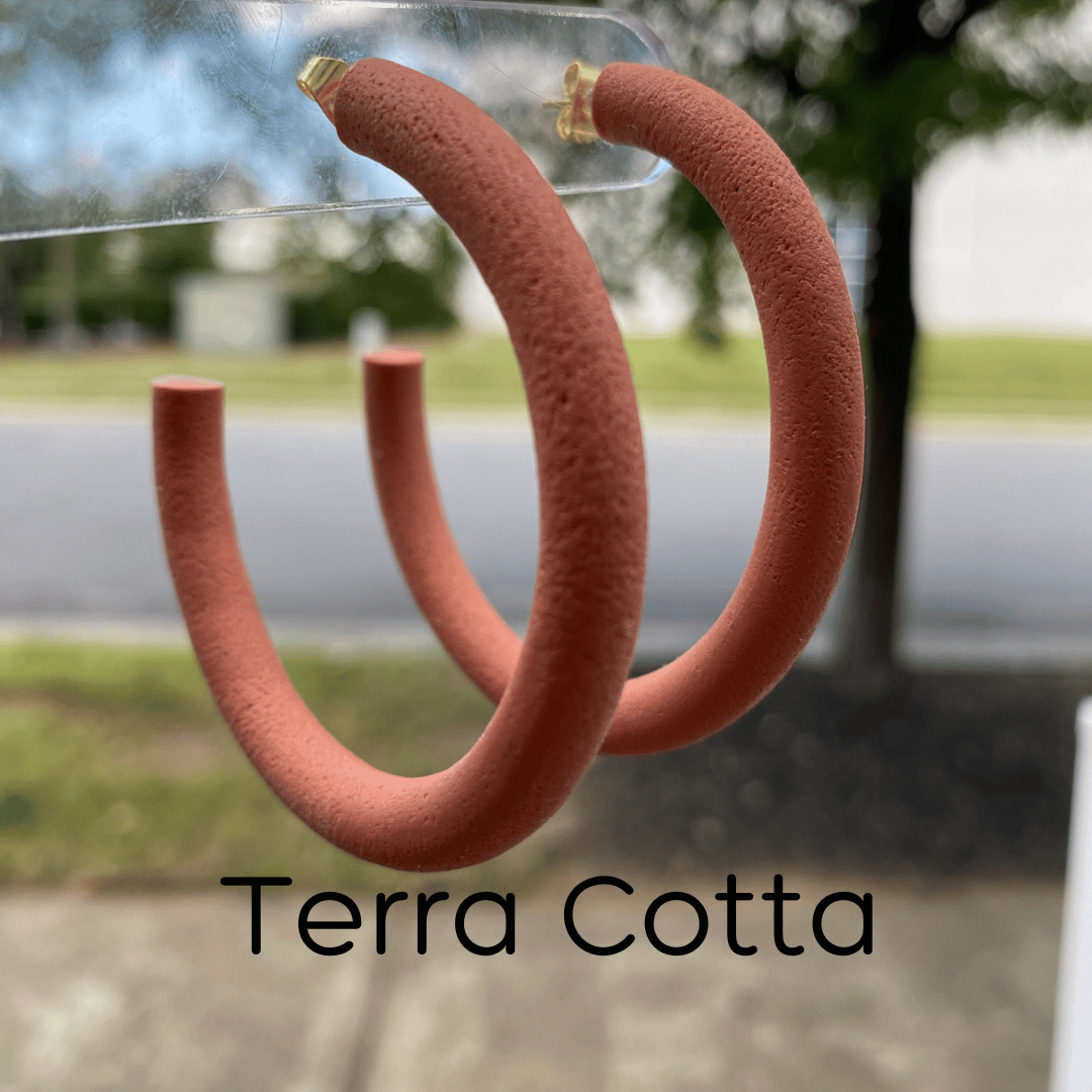 textured terracotta round textured hoop earrings